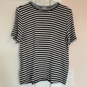 Splendid Crew Neck Short Sleeve Tee Black/White Striped Pink Blue Collar Size S